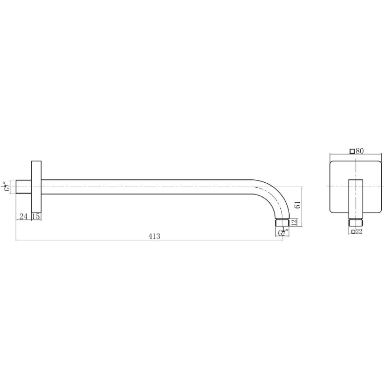 Baylin Chrome Square Shower Arm 420mm
