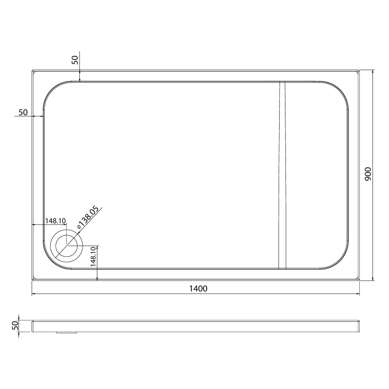 Black Slate Effect Low Profile Non Slip Shower Tray 1400x900mm