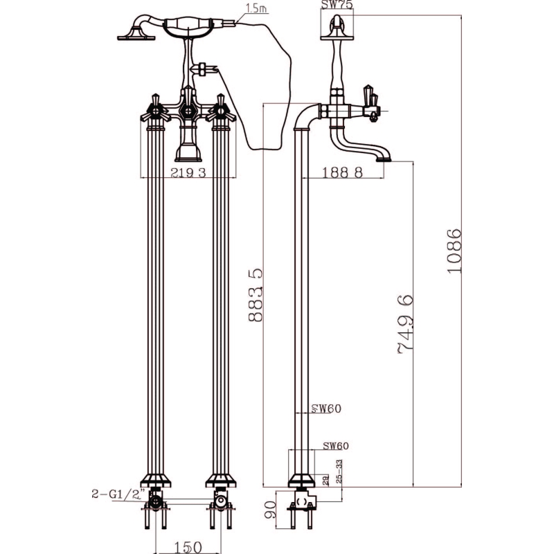 Adonis Chrome Floor Standing Bath Shower Mixer Tap