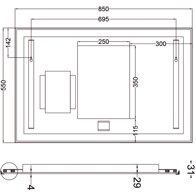Rione Gold Rectangular Backlit LED Heated Mirror 850x550mm