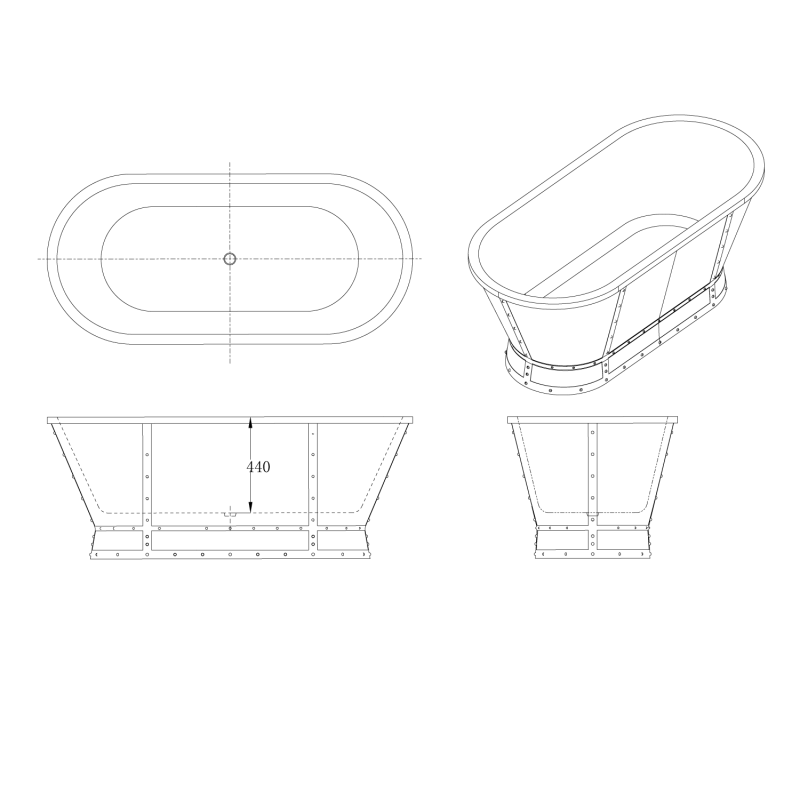 Glendale Black Freestanding Acrylic Bath 1676x780mm