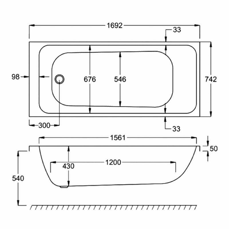 Carron Profile Single Ended Carronite Bath 1700x750mm