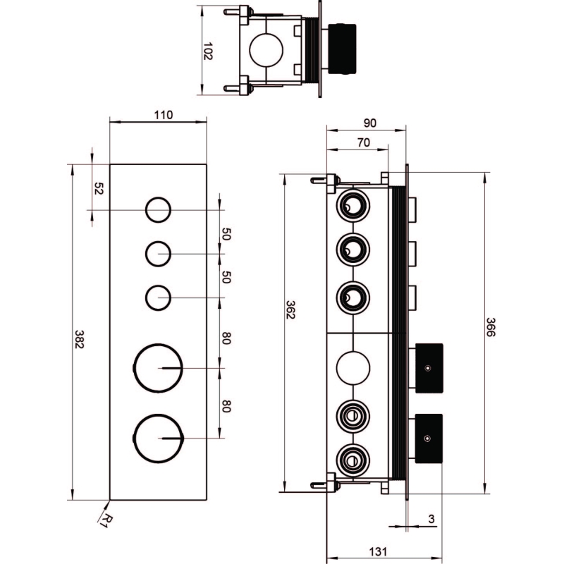 Coach Chrome Thermostatic Triple Outlet Concealed Valve