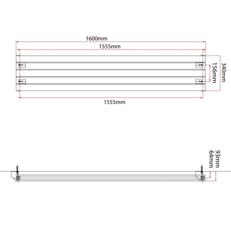 Perth Grey Single Horizontal Flat Panel Radiator 340x1600mm