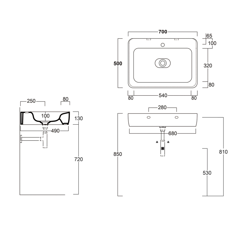 Micheli Gloss White Wall Hung Basin 700mm