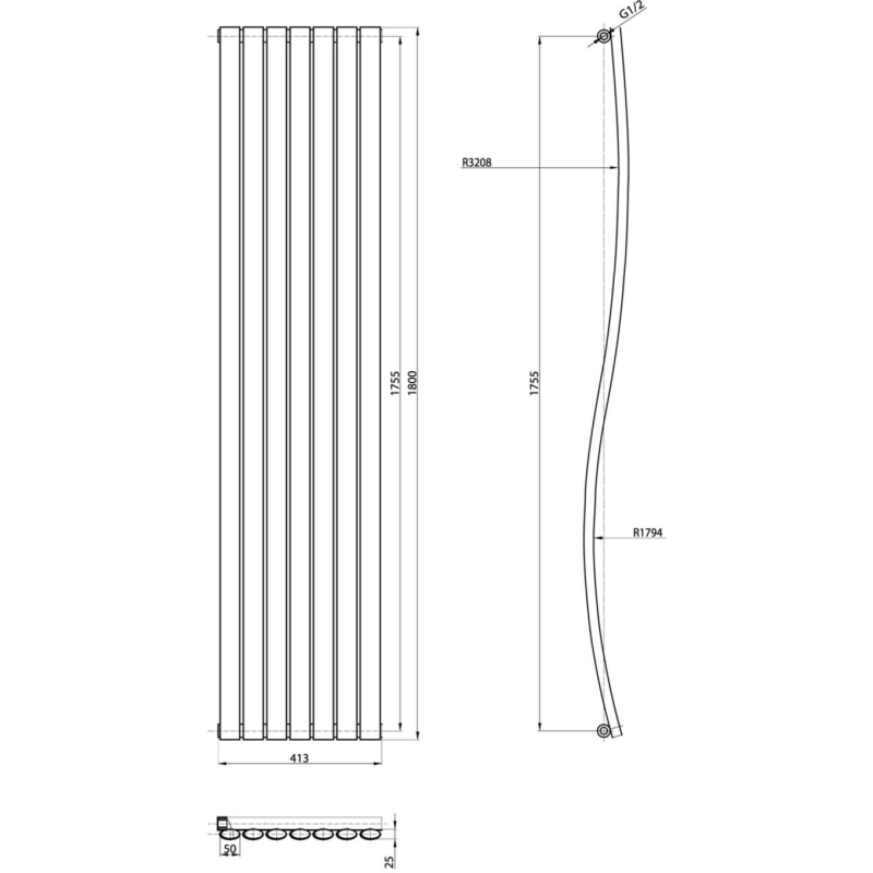 Gamma Grey Vertical Wave Radiator 1785x413mm