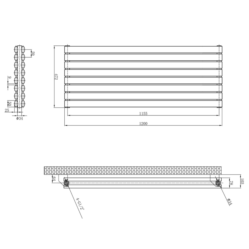 Islington White Double Horizontal Radiator 472x1200mm