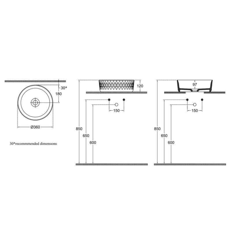 Piper Patterned Round Counter Top Basin