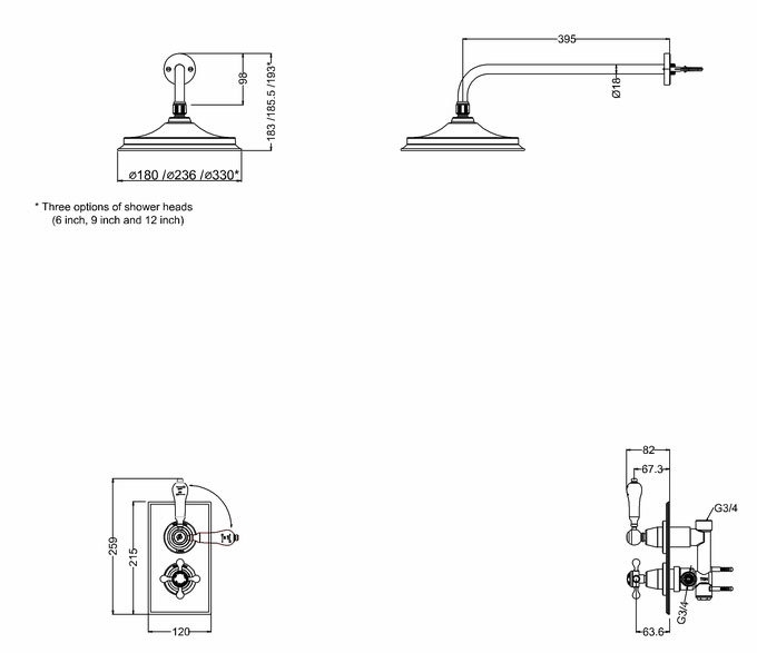 Burlington Trent Chrome 12" AirBurst Shower Head with Single Outlet Thermostatic Valve