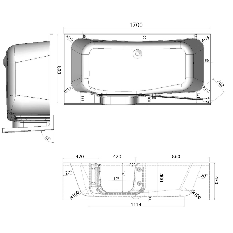 Truro Accessible Bath 1700 x 800mm