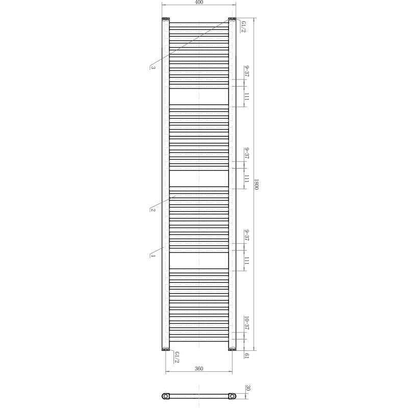Neptune Chrome Heated Towel Rail 1800x400mm