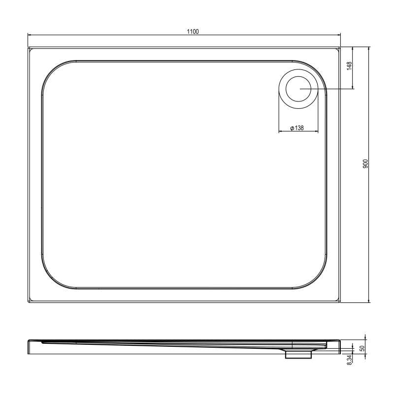 Low Profile Rectangle Shower Tray 1100x900mm