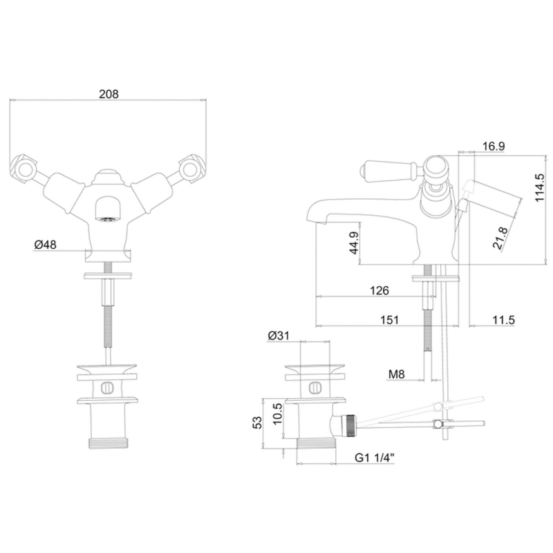 Burlington Kensington Chrome Basin Mixer Tap with Pop-Up Waste