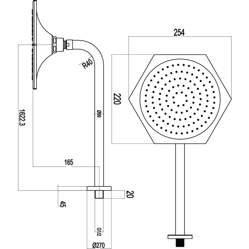 Adonis Chrome Fixed Rainfall Showerhead 200mm