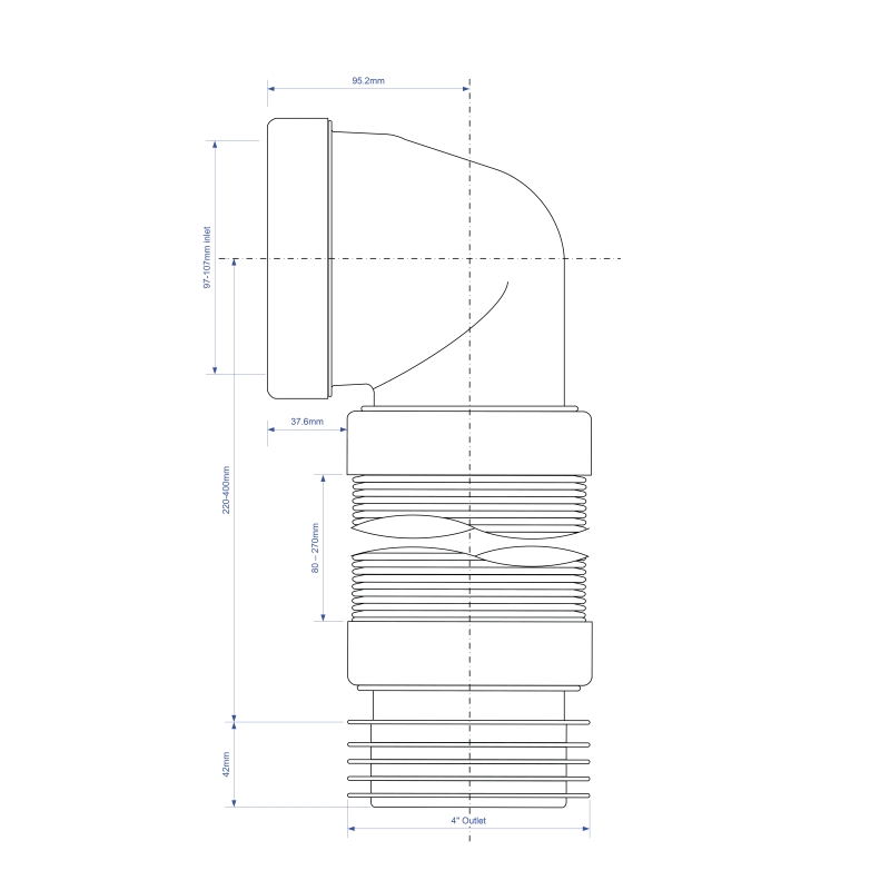 McAlpine 90 Flexible Bend WC Connector - WC-CON8F