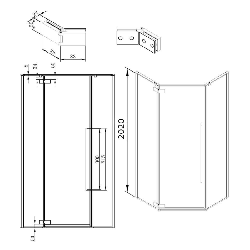 Penta Black Hinged Shower Enclosure 900x900mm