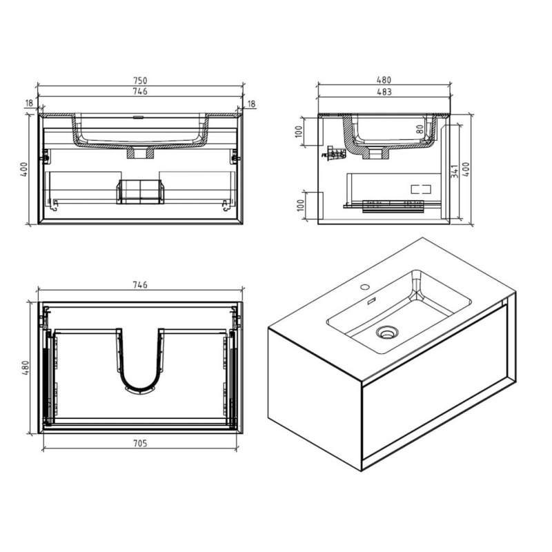 Snowdon White and Oak Wall Hung Vanity Unit with White Basin 750mm