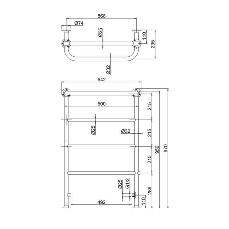 Burlington Berkeley Chrome Heated Towel Rail 950x642mm