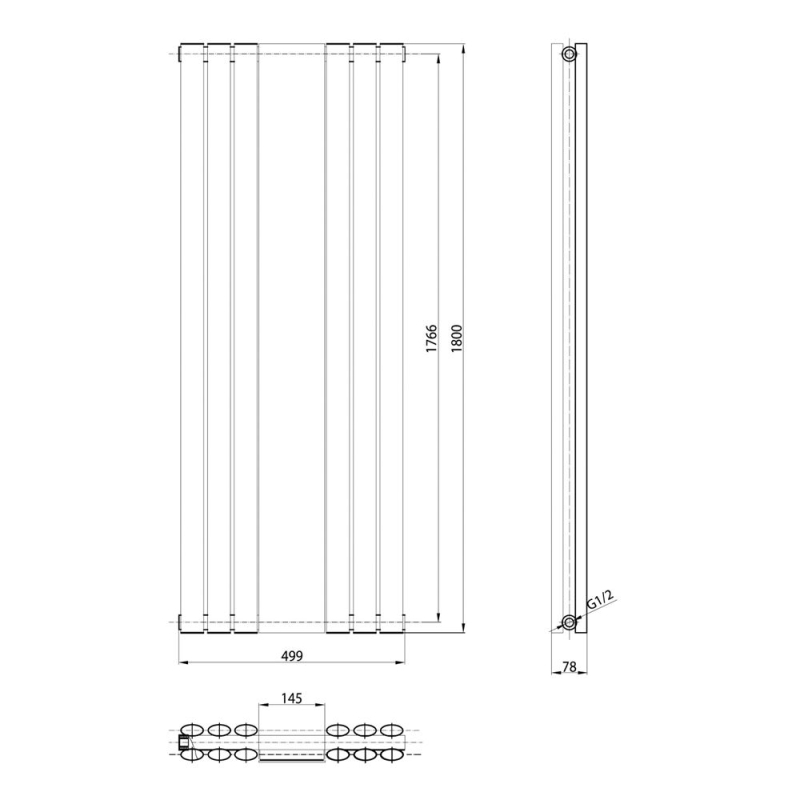 Corex Black Vertical Mirror Radiator 1800x500mm