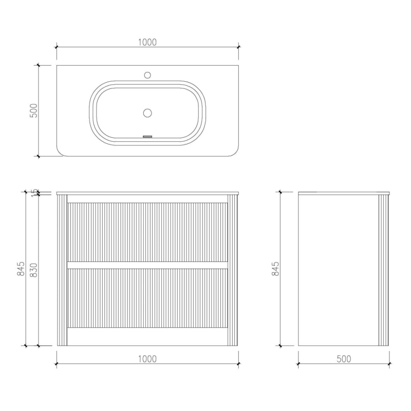 Wish Ribbed Floorstanding Vanity Unit with Drawers in Blue with White Basin