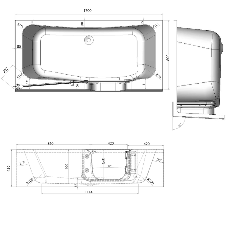 Truro Accessible Bath 1700 x 800mm