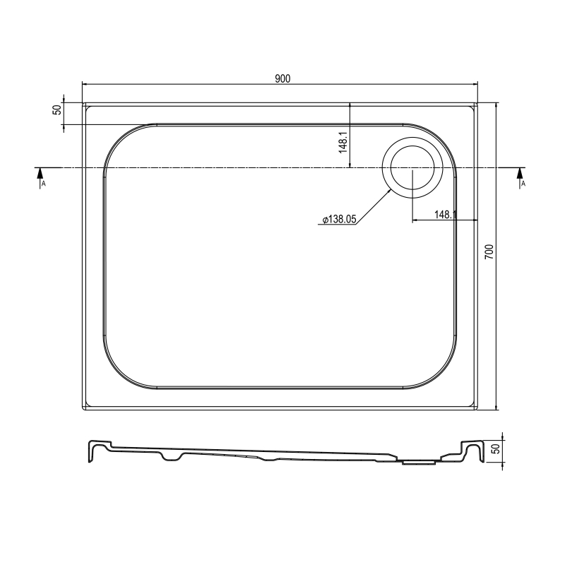 Low Profile Rectangle Shower Tray 900x700mm