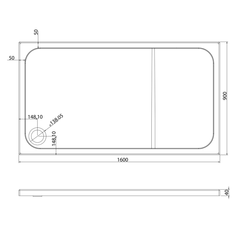 Low Profile Rectangle Shower Tray 1600x900mm