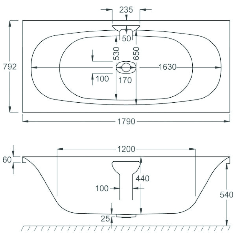 Carron Double Ended Carronite Bath 1800x800mm