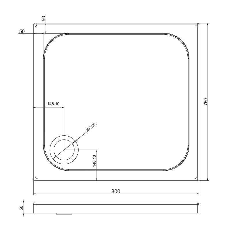Low Profile Rectangle Shower Tray 800x760mm