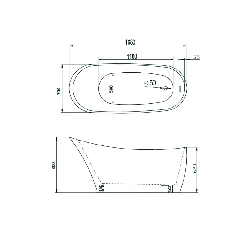 Sandhurst Freestanding Acrylic Bath 1680x730mm