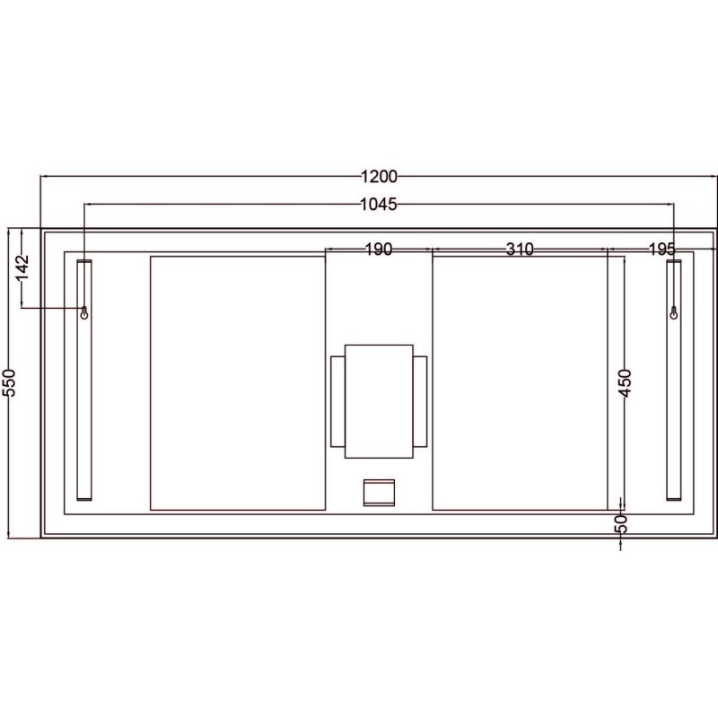 Rione Gold Rectangular Backlit LED Heated Mirror 1200x550mm