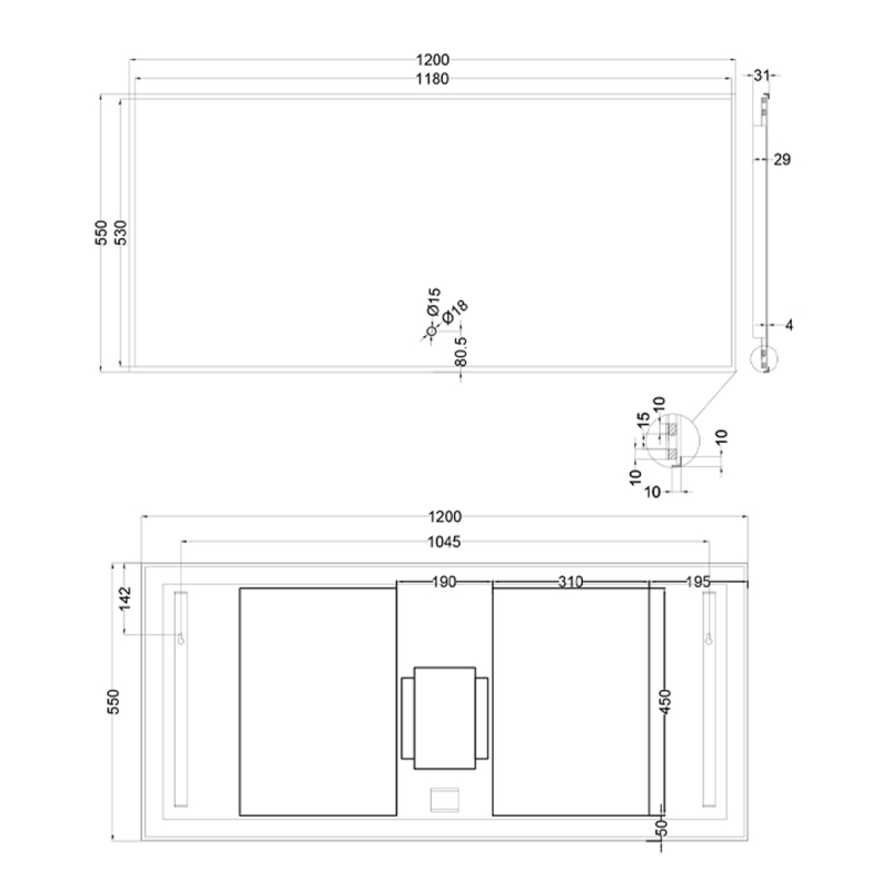 Rione Bronze Rectangular Backlit LED Heated Mirror 1200x550mm