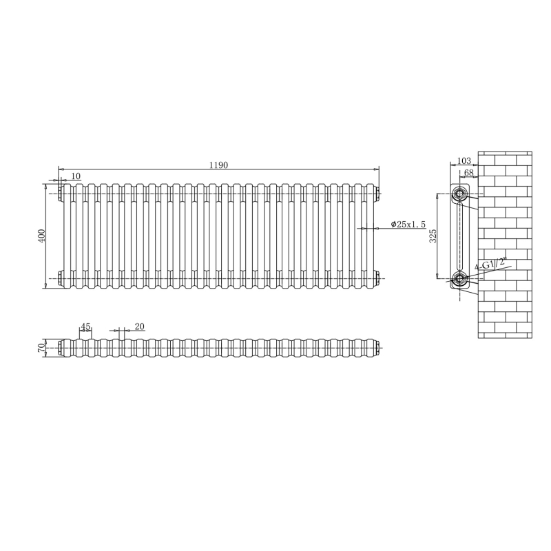 Upton White Double Horizontal Column Radiator 400x1190mm