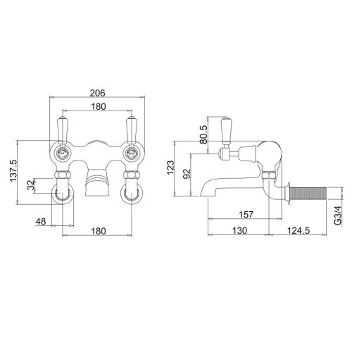 Burlington Kensington Chrome Wall Mounted Bath Filler Tap