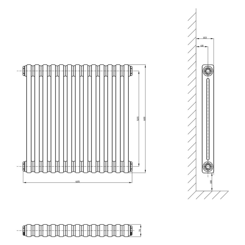 Upton White Double Horizontal Column Radiator 600x605mm