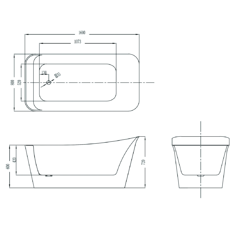 Chardon White Freestanding Acrylic Bath 1600x800mm