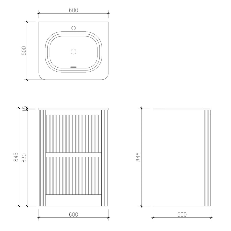 Wish Ribbed Floorstanding Vanity Unit with Drawers in Blue with White Basin