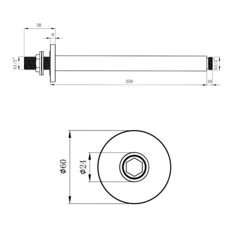 Zena Matt Black Round Shower Ceiling Arm 250mm