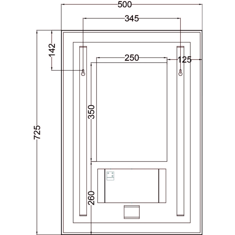 Rione Black Rectangular Backlit LED Heated Mirror 500x725mm