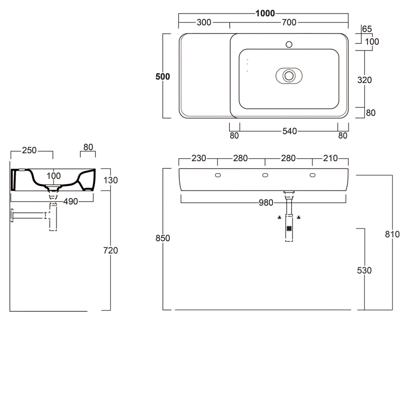 Micheli Gloss White Wall Hung Basin 1000mm