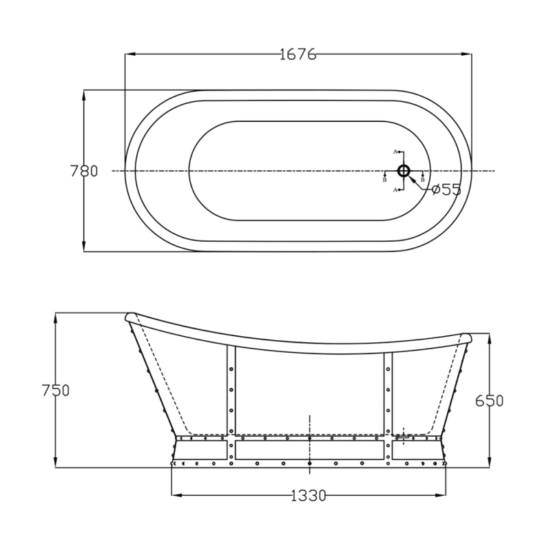 Hoff Grey Freestanding Acrylic Bath 1676x780mm