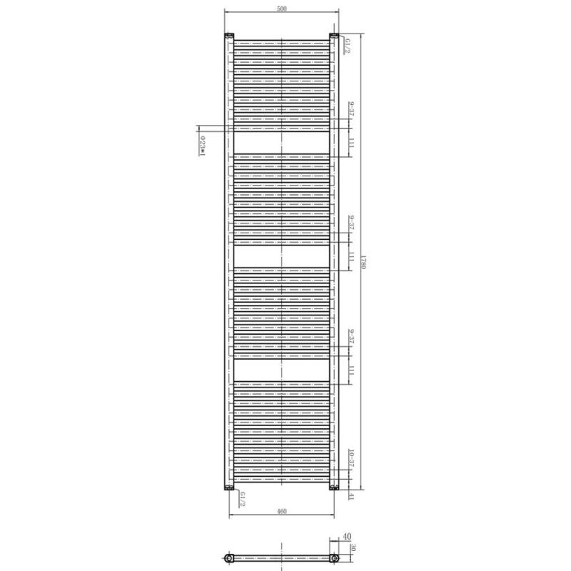 Neptune Matt Black Heated Towel Rail 1800x500mm
