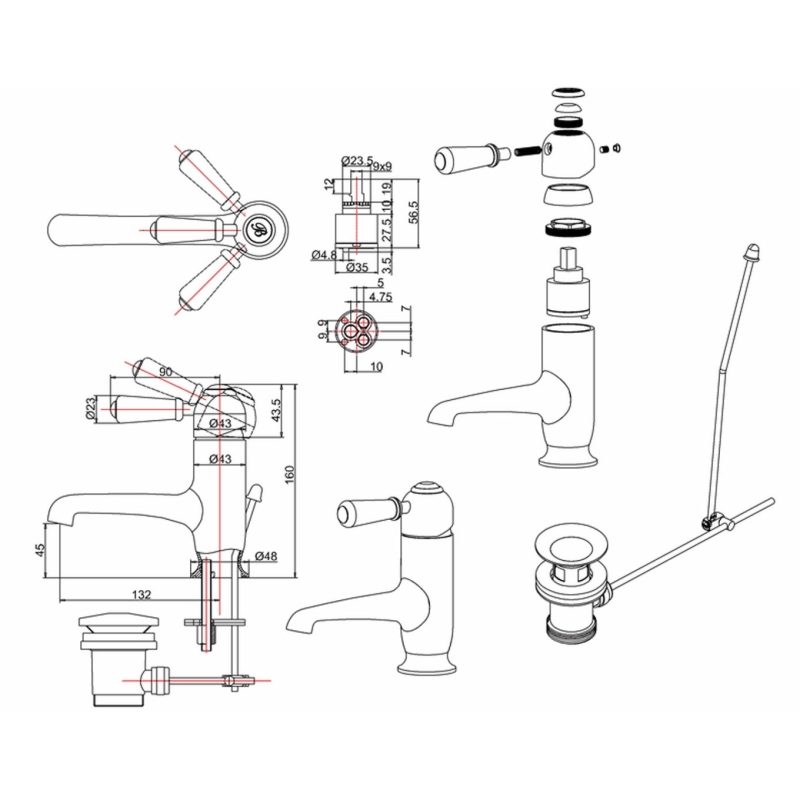 Burlington Chelsea Chrome Straight Basin Mixer Tap with Pop Up Waste