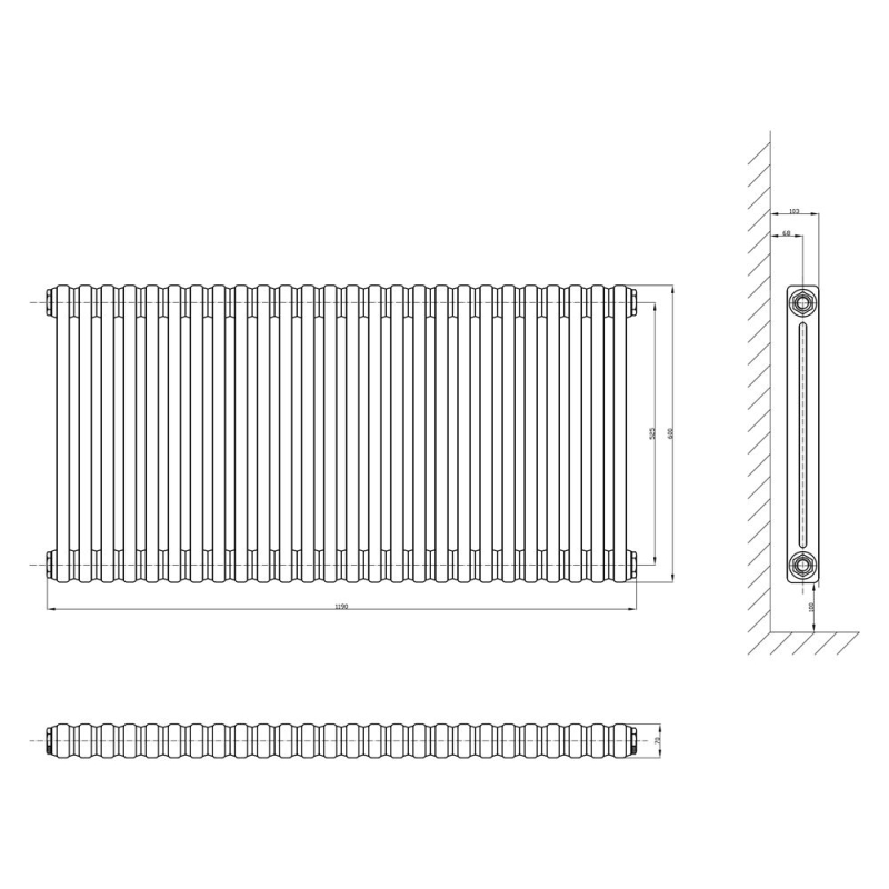 Upton White Double Horizontal Column Radiator 600x1190mm