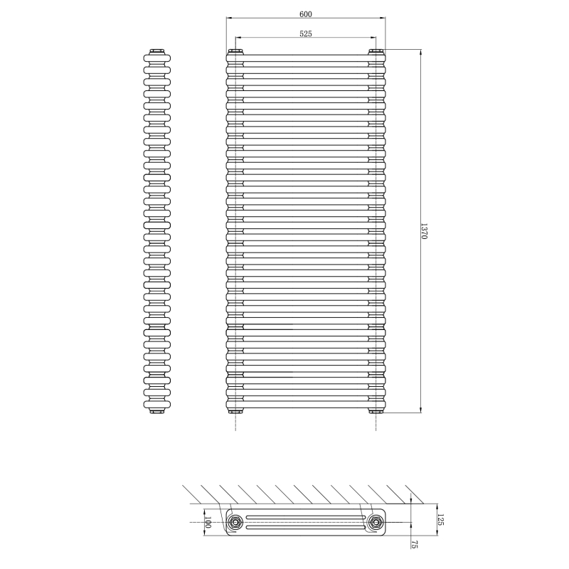 Upton Grey Double Horizontal Column Radiator 600x1370mm