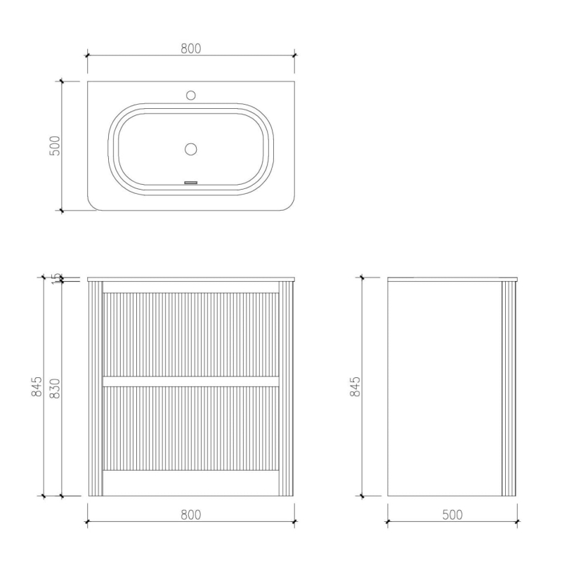 Wish Ribbed Floorstanding Vanity Unit with Drawers in Blue with White Basin