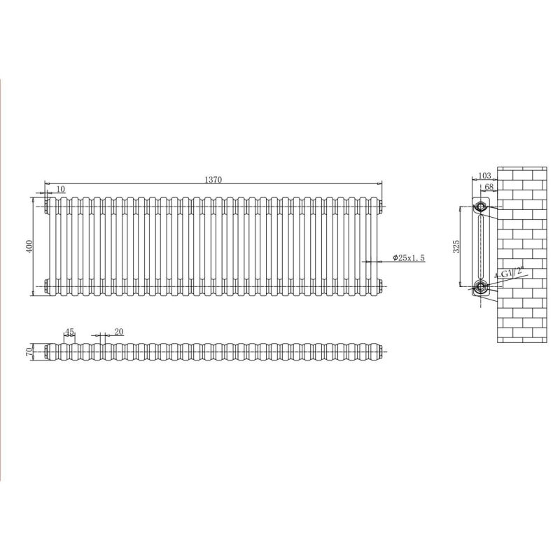 Upton White Double Horizontal Column Radiator 400x1370mm