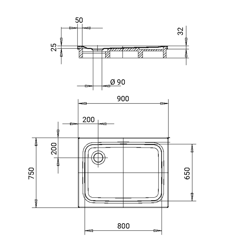 Kaldewei Superplan Rectangular Steel Shower Tray 900x750mm