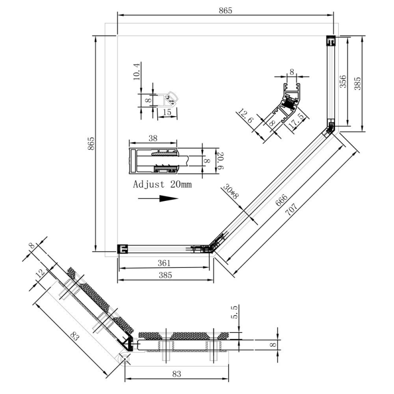 Penta Black Hinged Shower Enclosure 900x900mm