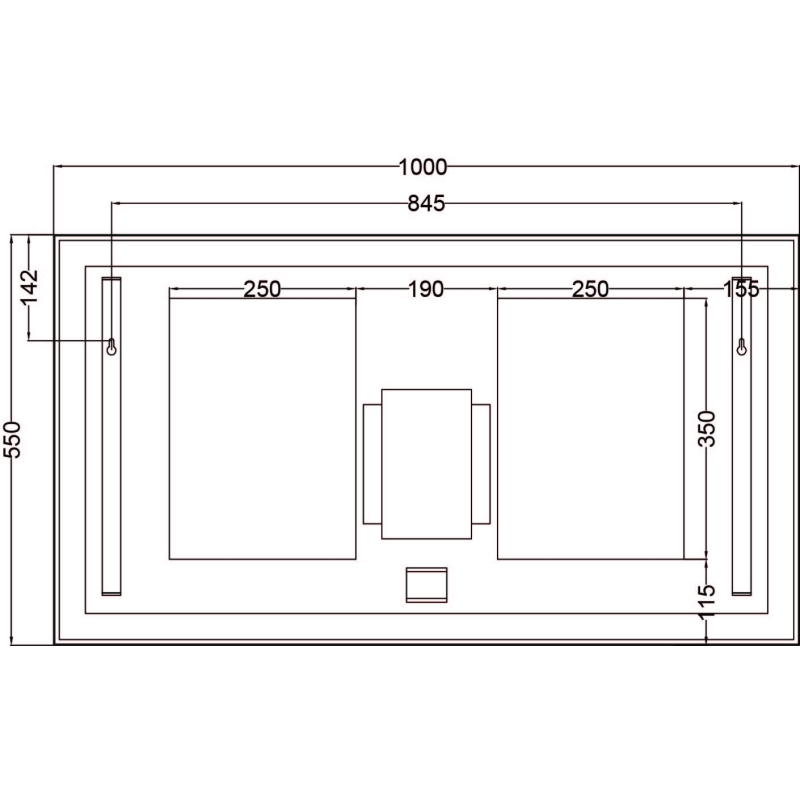 Rione Black Rectangular Backlit LED Heated Mirror 1000x550mm
